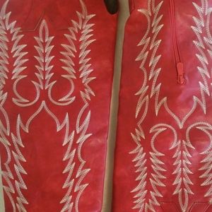 Bright Red Beautiful Knee-High Cowboy Boots!